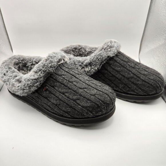 BOBS from Skechers Shoes - Sketchers Bob's Memory Foam Ice Fur Slip-On Slippers Women's Charcoal Size 8